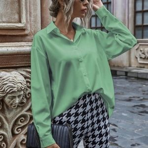 Shein mint green button down long sleeve shirt size Large